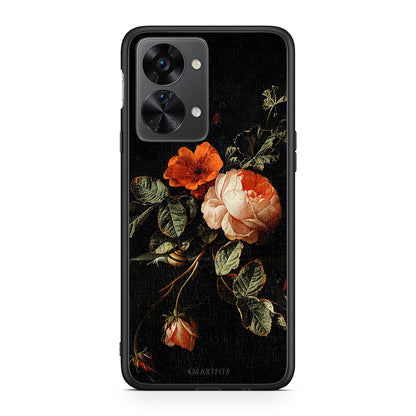 OnePlus Nord 2T Vintage Roses θήκη από τη Smartfits με σχέδιο στο πίσω μέρος και μαύρο περίβλημα | Smartphone case with colorful back and black bezels by Smartfits