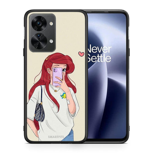 Θήκη OnePlus Nord 2T Walking Mermaid από τη Smartfits με σχέδιο στο πίσω μέρος και μαύρο περίβλημα | OnePlus Nord 2T Walking Mermaid case with colorful back and black bezels