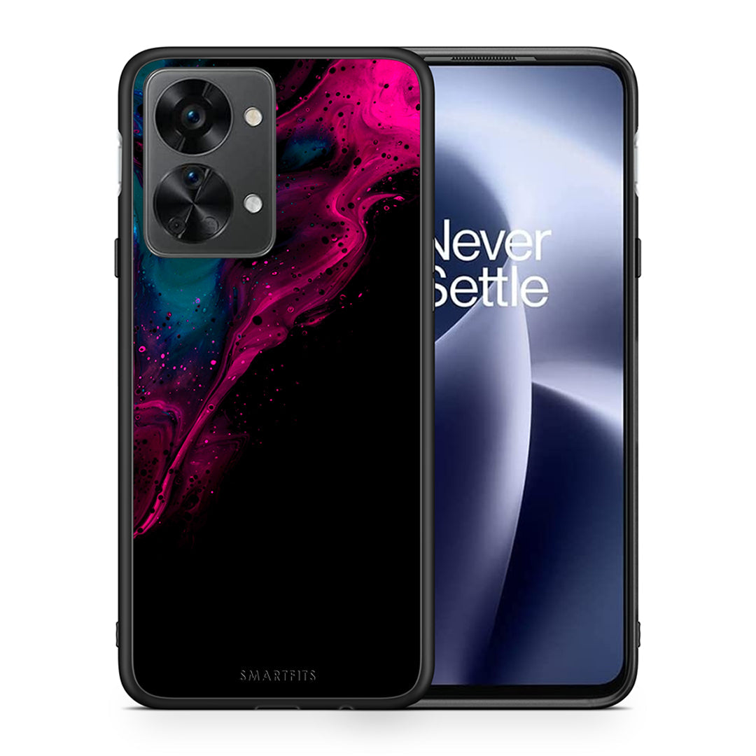 Θήκη OnePlus Nord 2T Pink Black Watercolor από τη Smartfits με σχέδιο στο πίσω μέρος και μαύρο περίβλημα | OnePlus Nord 2T Pink Black Watercolor case with colorful back and black bezels