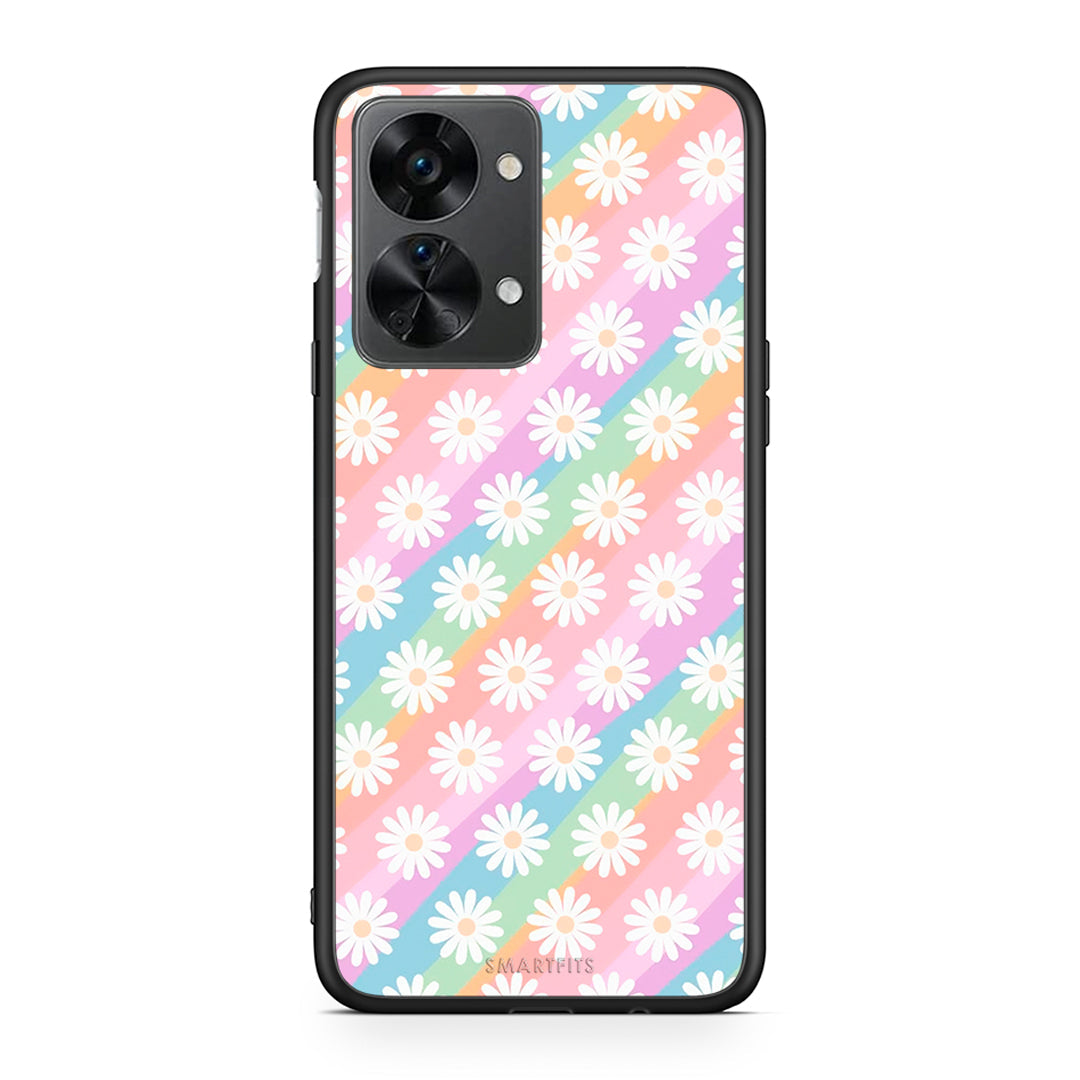 OnePlus Nord 2T White Daisies θήκη από τη Smartfits με σχέδιο στο πίσω μέρος και μαύρο περίβλημα | Smartphone case with colorful back and black bezels by Smartfits