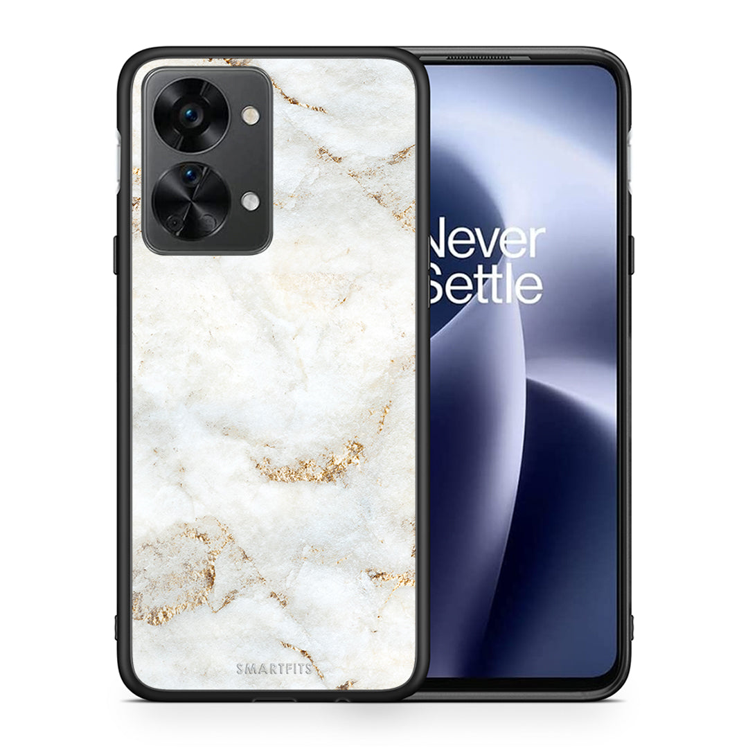 Θήκη OnePlus Nord 2T White Gold Marble από τη Smartfits με σχέδιο στο πίσω μέρος και μαύρο περίβλημα | OnePlus Nord 2T White Gold Marble case with colorful back and black bezels