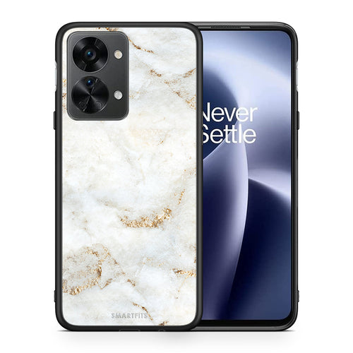 Θήκη OnePlus Nord 2T White Gold Marble από τη Smartfits με σχέδιο στο πίσω μέρος και μαύρο περίβλημα | OnePlus Nord 2T White Gold Marble case with colorful back and black bezels