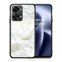 Thumbnail for Θήκη OnePlus Nord 2T White Gold Marble από τη Smartfits με σχέδιο στο πίσω μέρος και μαύρο περίβλημα | OnePlus Nord 2T White Gold Marble case with colorful back and black bezels