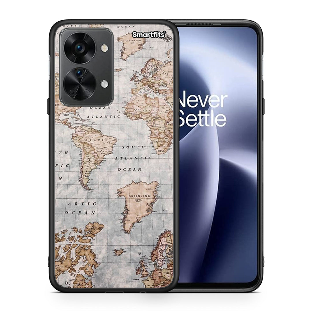 Θήκη OnePlus Nord 2T World Map από τη Smartfits με σχέδιο στο πίσω μέρος και μαύρο περίβλημα | OnePlus Nord 2T World Map case with colorful back and black bezels
