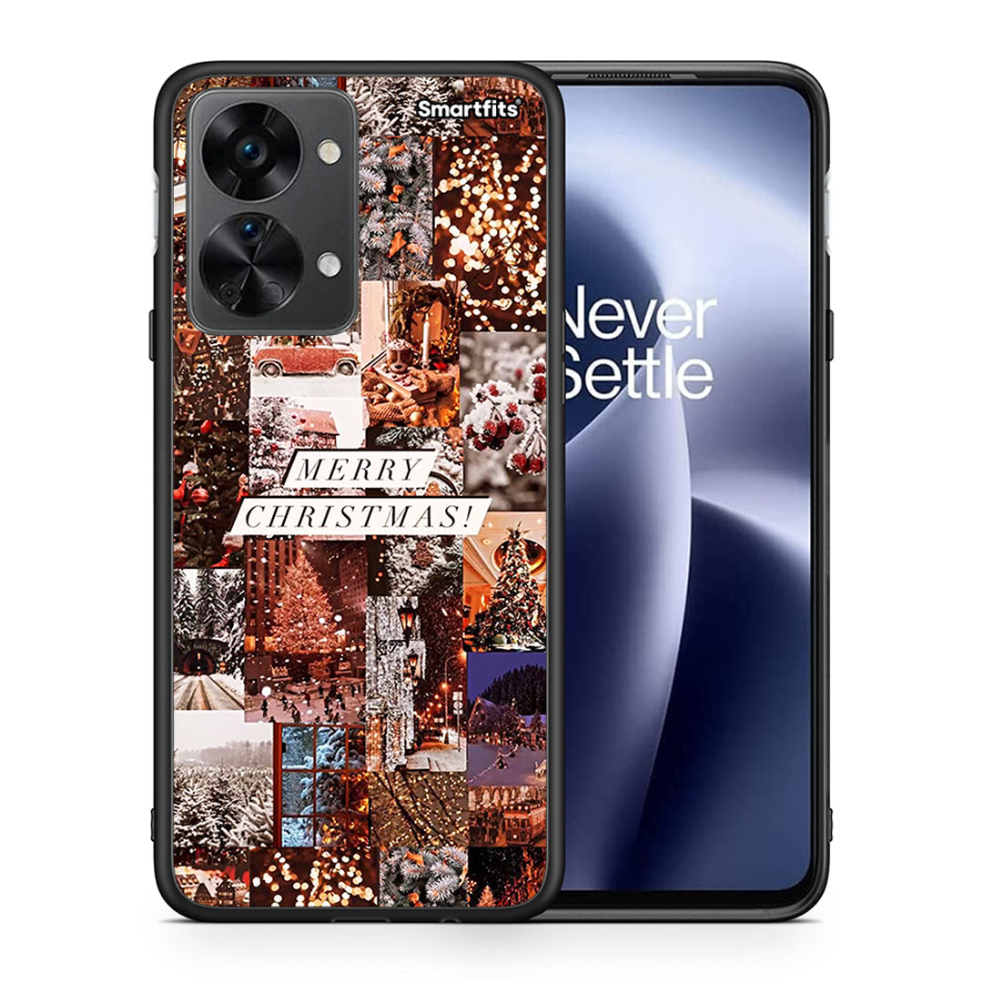 Θήκη OnePlus Nord 2T Xmas Collage από τη Smartfits με σχέδιο στο πίσω μέρος και μαύρο περίβλημα | OnePlus Nord 2T Xmas Collage case with colorful back and black bezels