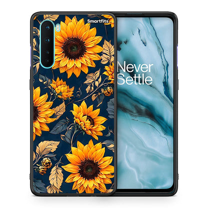 Θήκη OnePlus Nord 5G Autumn Sunflowers από τη Smartfits με σχέδιο στο πίσω μέρος και μαύρο περίβλημα | OnePlus Nord 5G Autumn Sunflowers case with colorful back and black bezels