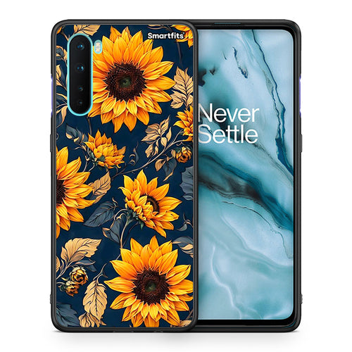 Θήκη OnePlus Nord 5G Autumn Sunflowers από τη Smartfits με σχέδιο στο πίσω μέρος και μαύρο περίβλημα | OnePlus Nord 5G Autumn Sunflowers case with colorful back and black bezels
