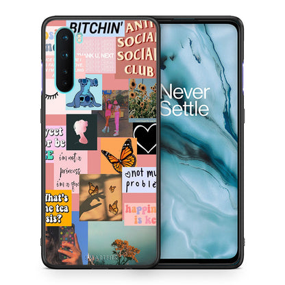 Θήκη Αγίου Βαλεντίνου OnePlus Nord 5G Collage Bitchin από τη Smartfits με σχέδιο στο πίσω μέρος και μαύρο περίβλημα | OnePlus Nord 5G Collage Bitchin case with colorful back and black bezels