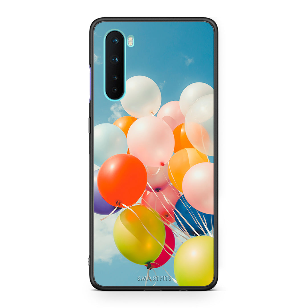 OnePlus Nord 5G Colorful Balloons θήκη από τη Smartfits με σχέδιο στο πίσω μέρος και μαύρο περίβλημα | Smartphone case with colorful back and black bezels by Smartfits