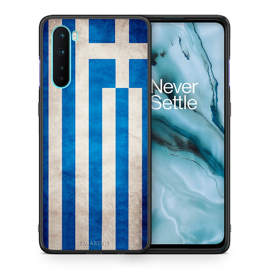 Θήκη OnePlus Nord 5G Greek Flag από τη Smartfits με σχέδιο στο πίσω μέρος και μαύρο περίβλημα | OnePlus Nord 5G Greek Flag case with colorful back and black bezels