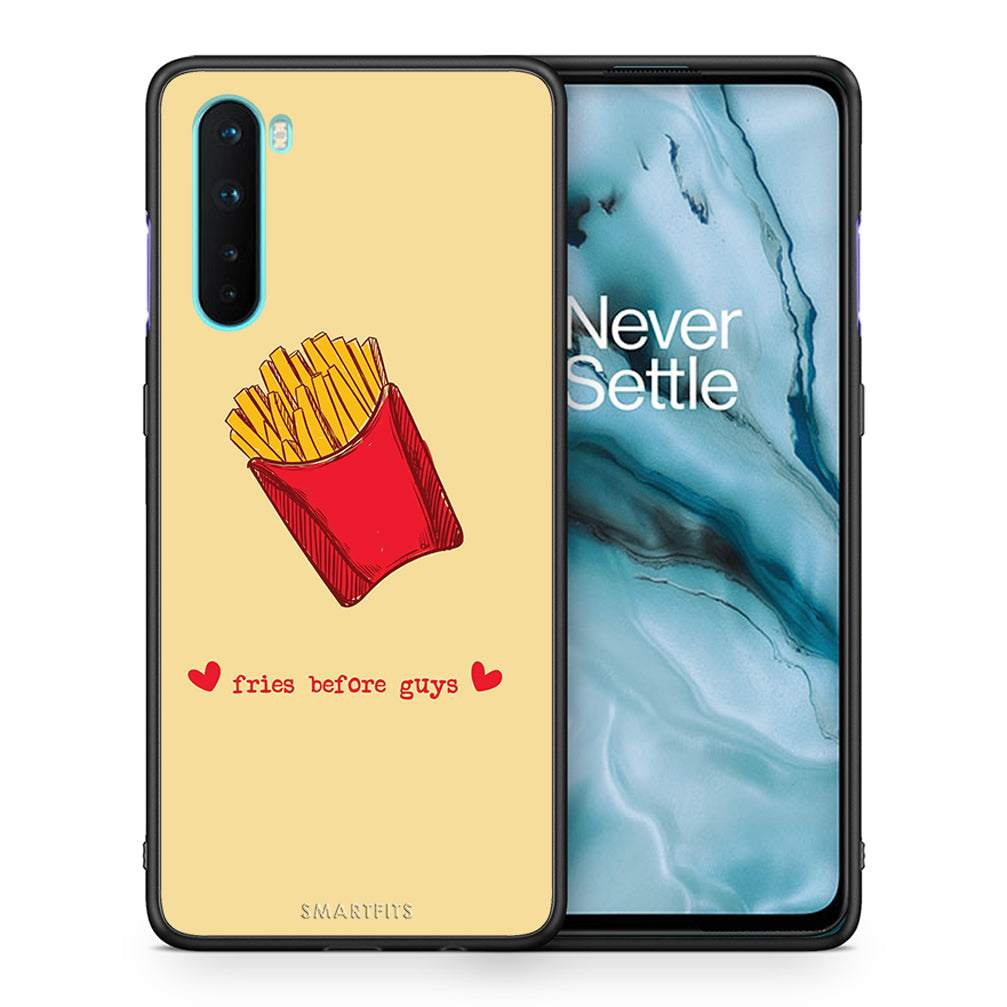 Θήκη Αγίου Βαλεντίνου OnePlus Nord 5G Fries Before Guys από τη Smartfits με σχέδιο στο πίσω μέρος και μαύρο περίβλημα | OnePlus Nord 5G Fries Before Guys case with colorful back and black bezels