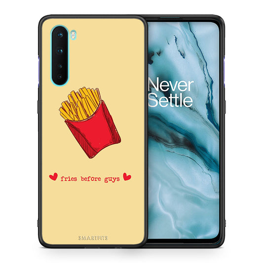 Θήκη Αγίου Βαλεντίνου OnePlus Nord 5G Fries Before Guys από τη Smartfits με σχέδιο στο πίσω μέρος και μαύρο περίβλημα | OnePlus Nord 5G Fries Before Guys case with colorful back and black bezels