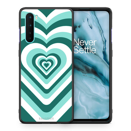 Θήκη OnePlus Nord 5G Green Hearts από τη Smartfits με σχέδιο στο πίσω μέρος και μαύρο περίβλημα | OnePlus Nord 5G Green Hearts case with colorful back and black bezels