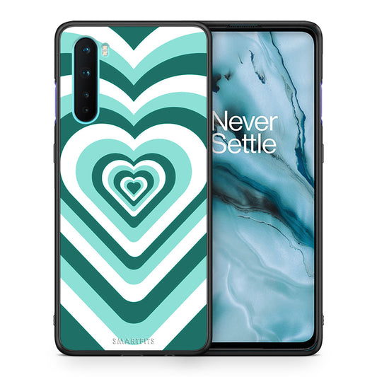 Θήκη OnePlus Nord 5G Green Hearts από τη Smartfits με σχέδιο στο πίσω μέρος και μαύρο περίβλημα | OnePlus Nord 5G Green Hearts case with colorful back and black bezels