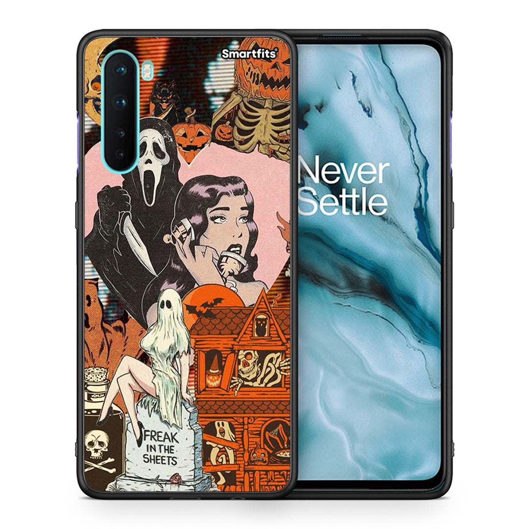 Θήκη OnePlus Nord 5G Halloween Collage από τη Smartfits με σχέδιο στο πίσω μέρος και μαύρο περίβλημα | OnePlus Nord 5G Halloween Collage case with colorful back and black bezels
