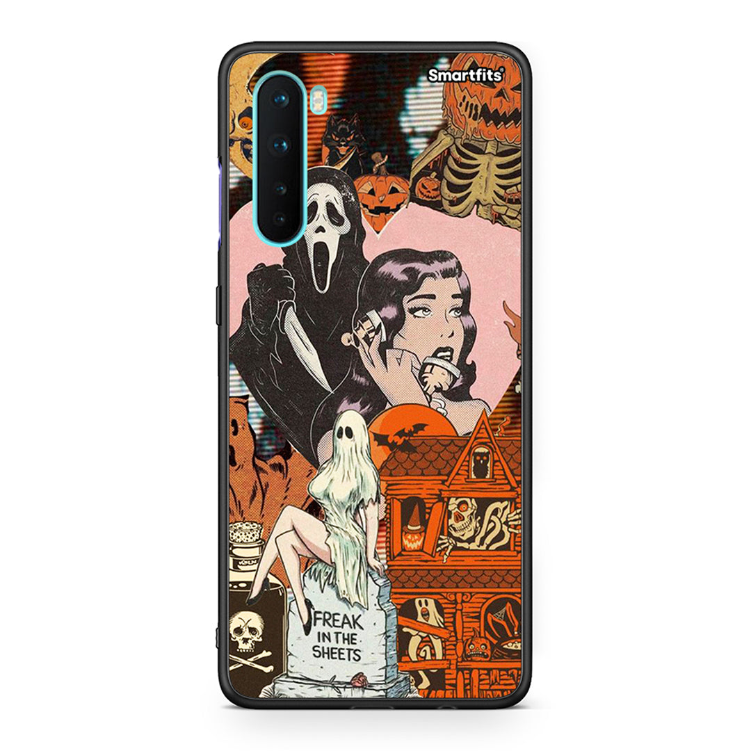 OnePlus Nord 5G Halloween Collage Θήκη από τη Smartfits με σχέδιο στο πίσω μέρος και μαύρο περίβλημα | Smartphone case with colorful back and black bezels by Smartfits