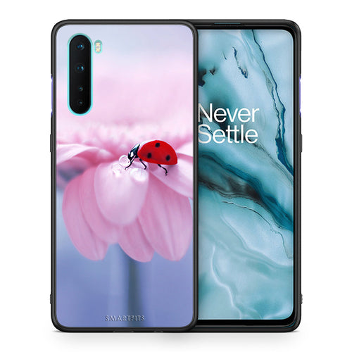 Θήκη OnePlus Nord 5G Ladybug Flower από τη Smartfits με σχέδιο στο πίσω μέρος και μαύρο περίβλημα | OnePlus Nord 5G Ladybug Flower case with colorful back and black bezels