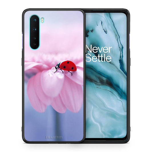 Θήκη OnePlus Nord 5G Ladybug Flower από τη Smartfits με σχέδιο στο πίσω μέρος και μαύρο περίβλημα | OnePlus Nord 5G Ladybug Flower case with colorful back and black bezels