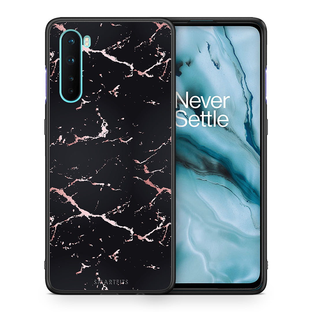 Θήκη OnePlus Nord 5G Black Rosegold Marble από τη Smartfits με σχέδιο στο πίσω μέρος και μαύρο περίβλημα | OnePlus Nord 5G Black Rosegold Marble case with colorful back and black bezels