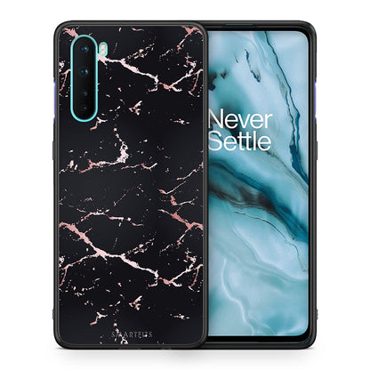 Θήκη OnePlus Nord 5G Black Rosegold Marble από τη Smartfits με σχέδιο στο πίσω μέρος και μαύρο περίβλημα | OnePlus Nord 5G Black Rosegold Marble case with colorful back and black bezels