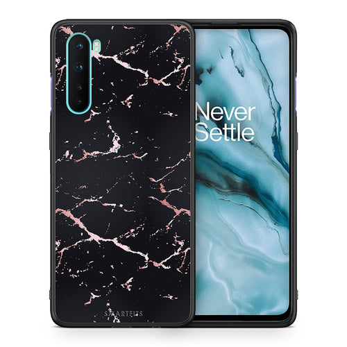 Θήκη OnePlus Nord 5G Black Rosegold Marble από τη Smartfits με σχέδιο στο πίσω μέρος και μαύρο περίβλημα | OnePlus Nord 5G Black Rosegold Marble case with colorful back and black bezels