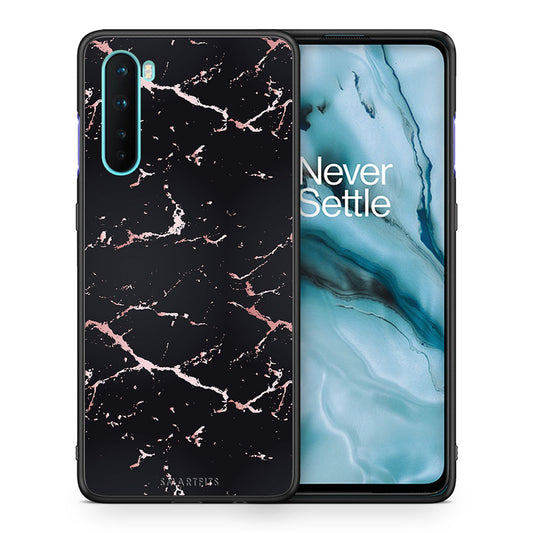 Θήκη OnePlus Nord 5G Black Rosegold Marble από τη Smartfits με σχέδιο στο πίσω μέρος και μαύρο περίβλημα | OnePlus Nord 5G Black Rosegold Marble case with colorful back and black bezels