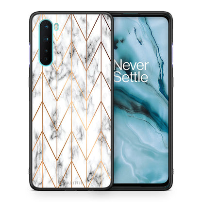 Θήκη OnePlus Nord 5G Gold Geometric Marble από τη Smartfits με σχέδιο στο πίσω μέρος και μαύρο περίβλημα | OnePlus Nord 5G Gold Geometric Marble case with colorful back and black bezels