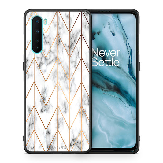 Θήκη OnePlus Nord 5G Gold Geometric Marble από τη Smartfits με σχέδιο στο πίσω μέρος και μαύρο περίβλημα | OnePlus Nord 5G Gold Geometric Marble case with colorful back and black bezels