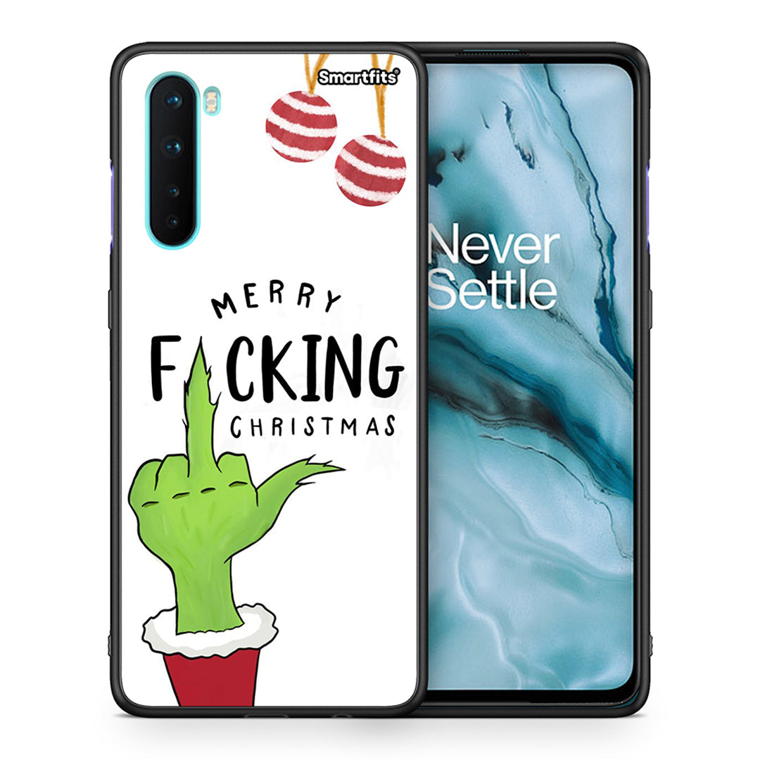 Θήκη OnePlus Nord 5G Merry F Xmas από τη Smartfits με σχέδιο στο πίσω μέρος και μαύρο περίβλημα | OnePlus Nord 5G Merry F Xmas case with colorful back and black bezels