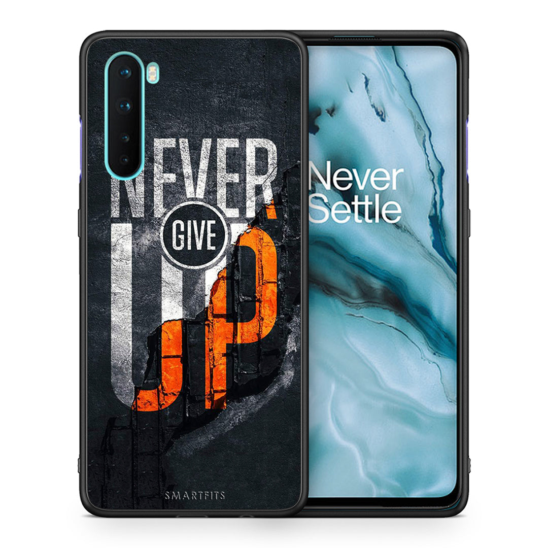 Θήκη Αγίου Βαλεντίνου OnePlus Nord 5G Never Give Up από τη Smartfits με σχέδιο στο πίσω μέρος και μαύρο περίβλημα | OnePlus Nord 5G Never Give Up case with colorful back and black bezels