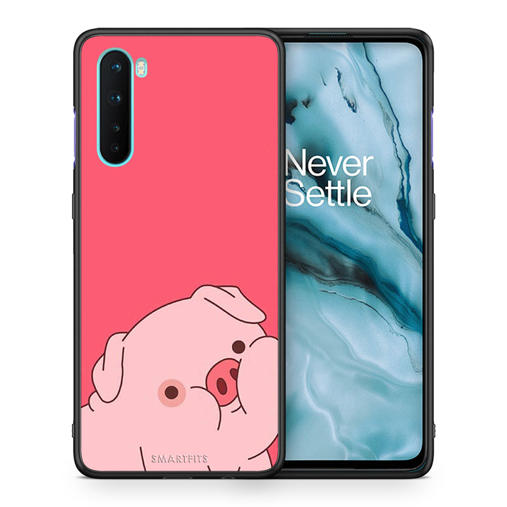 Θήκη Αγίου Βαλεντίνου OnePlus Nord 5G Pig Love 1 από τη Smartfits με σχέδιο στο πίσω μέρος και μαύρο περίβλημα | OnePlus Nord 5G Pig Love 1 case with colorful back and black bezels