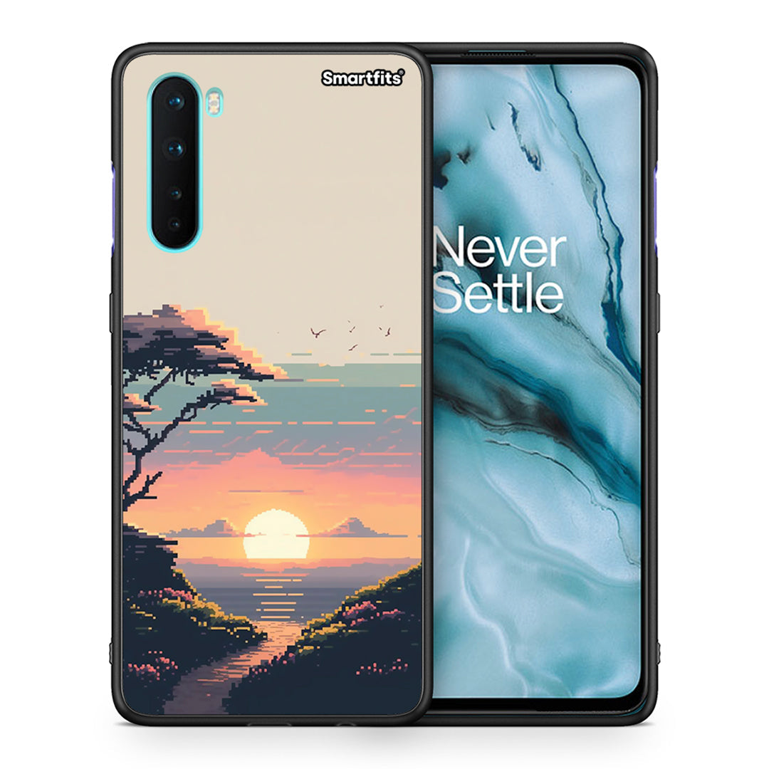 Θήκη OnePlus Nord 5G Pixel Sunset από τη Smartfits με σχέδιο στο πίσω μέρος και μαύρο περίβλημα | OnePlus Nord 5G Pixel Sunset case with colorful back and black bezels