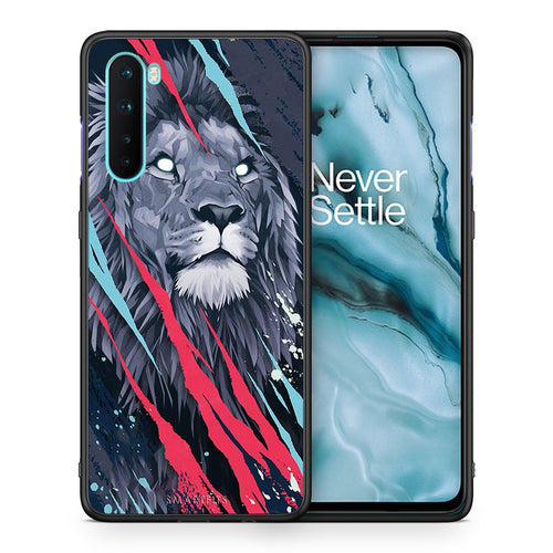 Θήκη OnePlus Nord 5G Lion Designer PopArt από τη Smartfits με σχέδιο στο πίσω μέρος και μαύρο περίβλημα | OnePlus Nord 5G Lion Designer PopArt case with colorful back and black bezels