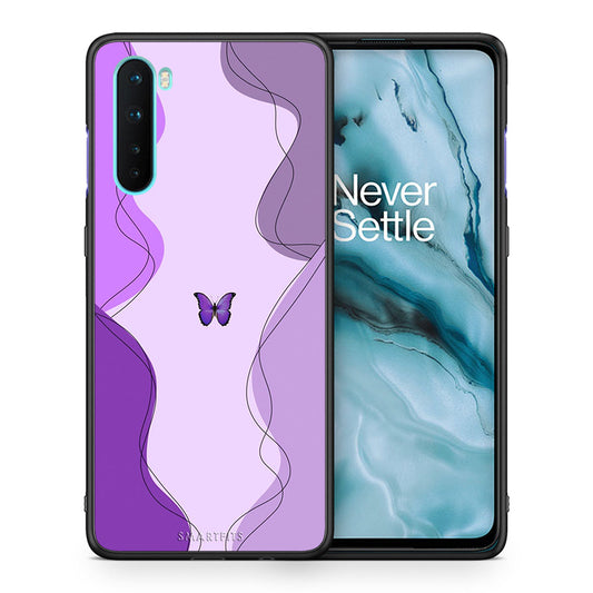 Θήκη Αγίου Βαλεντίνου OnePlus Nord 5G Purple Mariposa από τη Smartfits με σχέδιο στο πίσω μέρος και μαύρο περίβλημα | OnePlus Nord 5G Purple Mariposa case with colorful back and black bezels