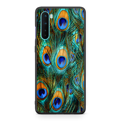 OnePlus Nord 5G Real Peacock Feathers θήκη από τη Smartfits με σχέδιο στο πίσω μέρος και μαύρο περίβλημα | Smartphone case with colorful back and black bezels by Smartfits