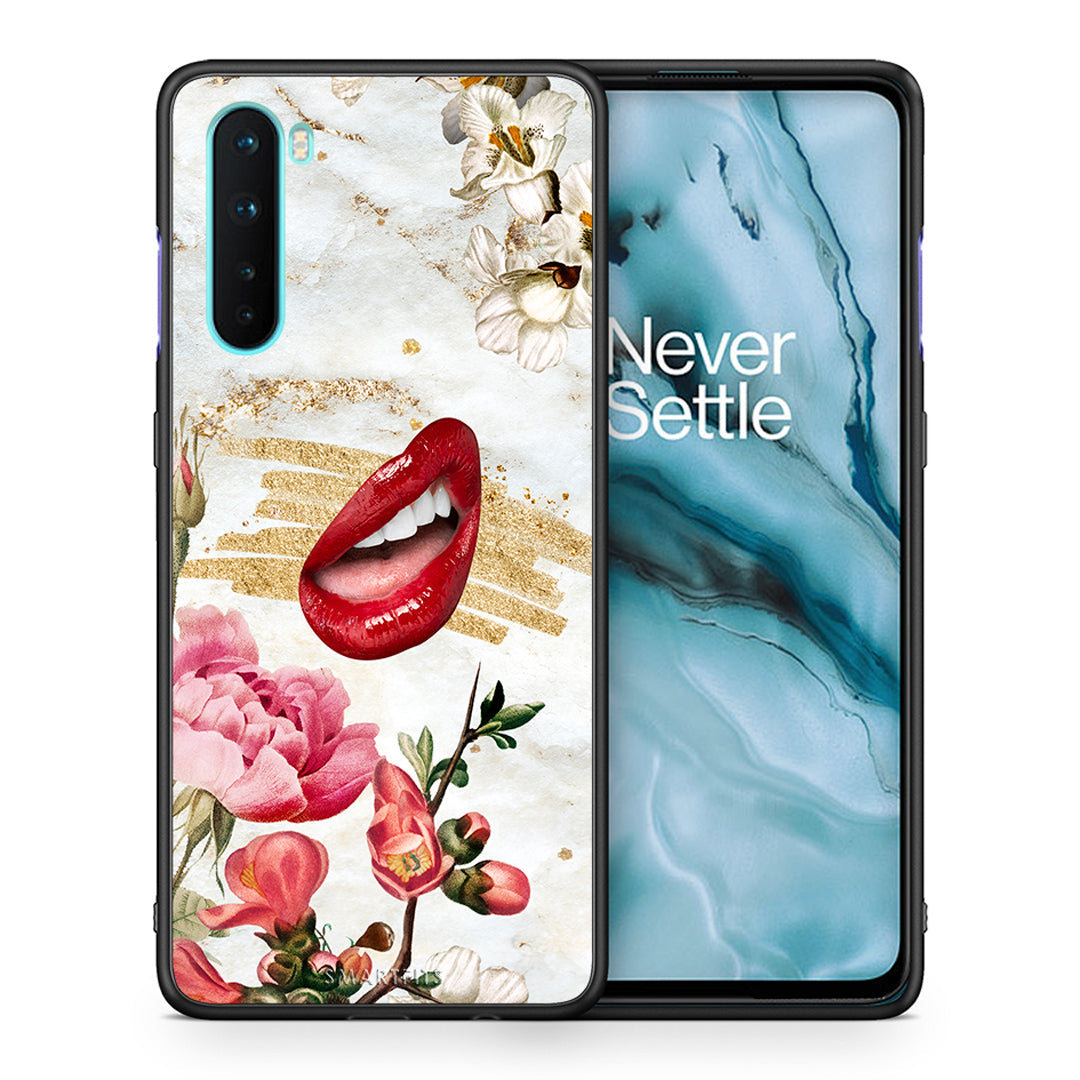 Θήκη OnePlus Nord 5G Red Lips από τη Smartfits με σχέδιο στο πίσω μέρος και μαύρο περίβλημα | OnePlus Nord 5G Red Lips case with colorful back and black bezels