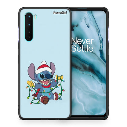 Θήκη OnePlus Nord 5G Santa Stich από τη Smartfits με σχέδιο στο πίσω μέρος και μαύρο περίβλημα | OnePlus Nord 5G Santa Stich case with colorful back and black bezels