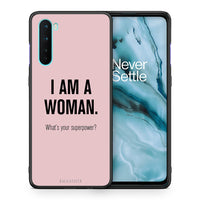 Thumbnail for Θήκη OnePlus Nord 5G Superpower Woman από τη Smartfits με σχέδιο στο πίσω μέρος και μαύρο περίβλημα | OnePlus Nord 5G Superpower Woman case with colorful back and black bezels