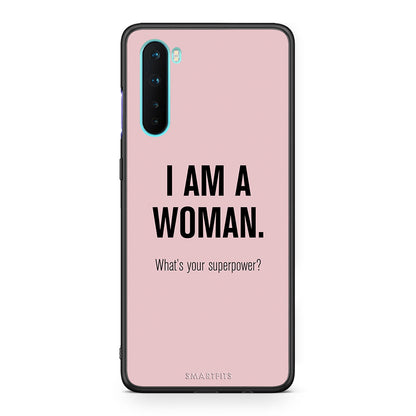 OnePlus Nord 5G Superpower Woman θήκη από τη Smartfits με σχέδιο στο πίσω μέρος και μαύρο περίβλημα | Smartphone case with colorful back and black bezels by Smartfits