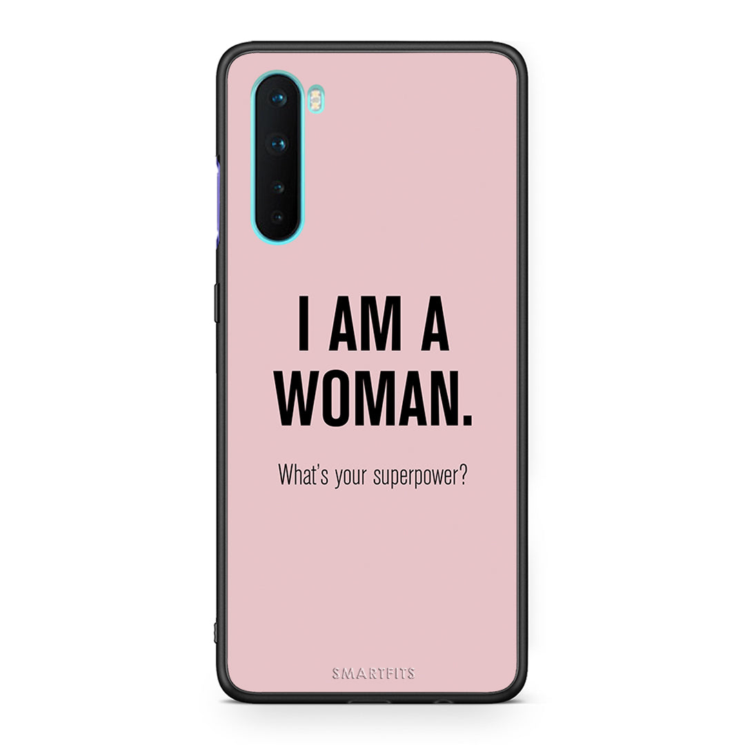 OnePlus Nord 5G Superpower Woman θήκη από τη Smartfits με σχέδιο στο πίσω μέρος και μαύρο περίβλημα | Smartphone case with colorful back and black bezels by Smartfits