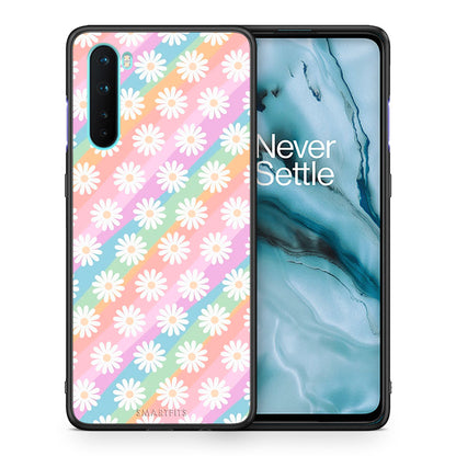 Θήκη OnePlus Nord 5G White Daisies από τη Smartfits με σχέδιο στο πίσω μέρος και μαύρο περίβλημα | OnePlus Nord 5G White Daisies case with colorful back and black bezels
