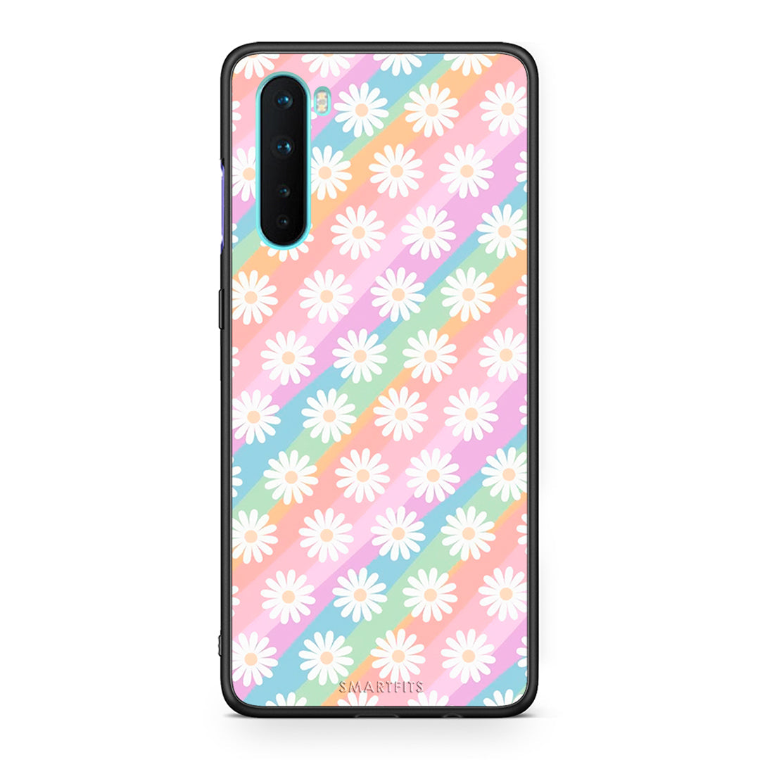 OnePlus Nord 5G White Daisies θήκη από τη Smartfits με σχέδιο στο πίσω μέρος και μαύρο περίβλημα | Smartphone case with colorful back and black bezels by Smartfits
