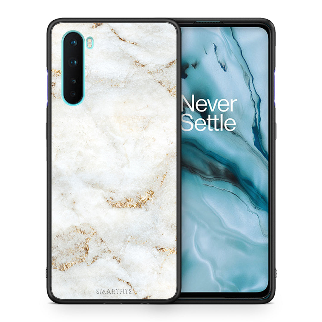 Θήκη OnePlus Nord 5G White Gold Marble από τη Smartfits με σχέδιο στο πίσω μέρος και μαύρο περίβλημα | OnePlus Nord 5G White Gold Marble case with colorful back and black bezels