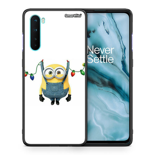 Θήκη OnePlus Nord 5G Xmas Minion Lights από τη Smartfits με σχέδιο στο πίσω μέρος και μαύρο περίβλημα | OnePlus Nord 5G Xmas Minion Lights case with colorful back and black bezels