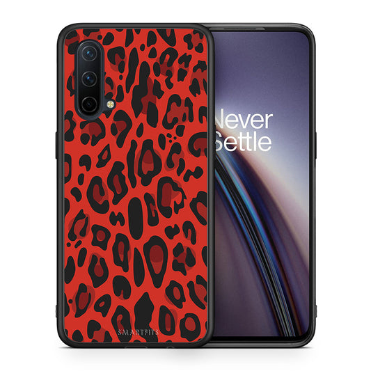 Θήκη OnePlus Nord CE 5G Red Leopard Animal από τη Smartfits με σχέδιο στο πίσω μέρος και μαύρο περίβλημα | OnePlus Nord CE 5G Red Leopard Animal case with colorful back and black bezels