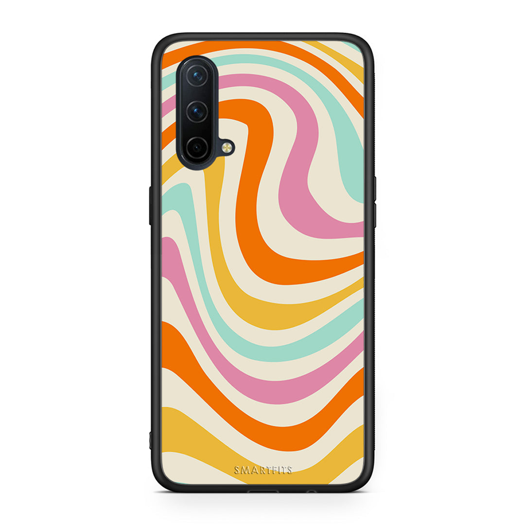 OnePlus Nord CE 5G Colourful Waves θήκη από τη Smartfits με σχέδιο στο πίσω μέρος και μαύρο περίβλημα | Smartphone case with colorful back and black bezels by Smartfits
