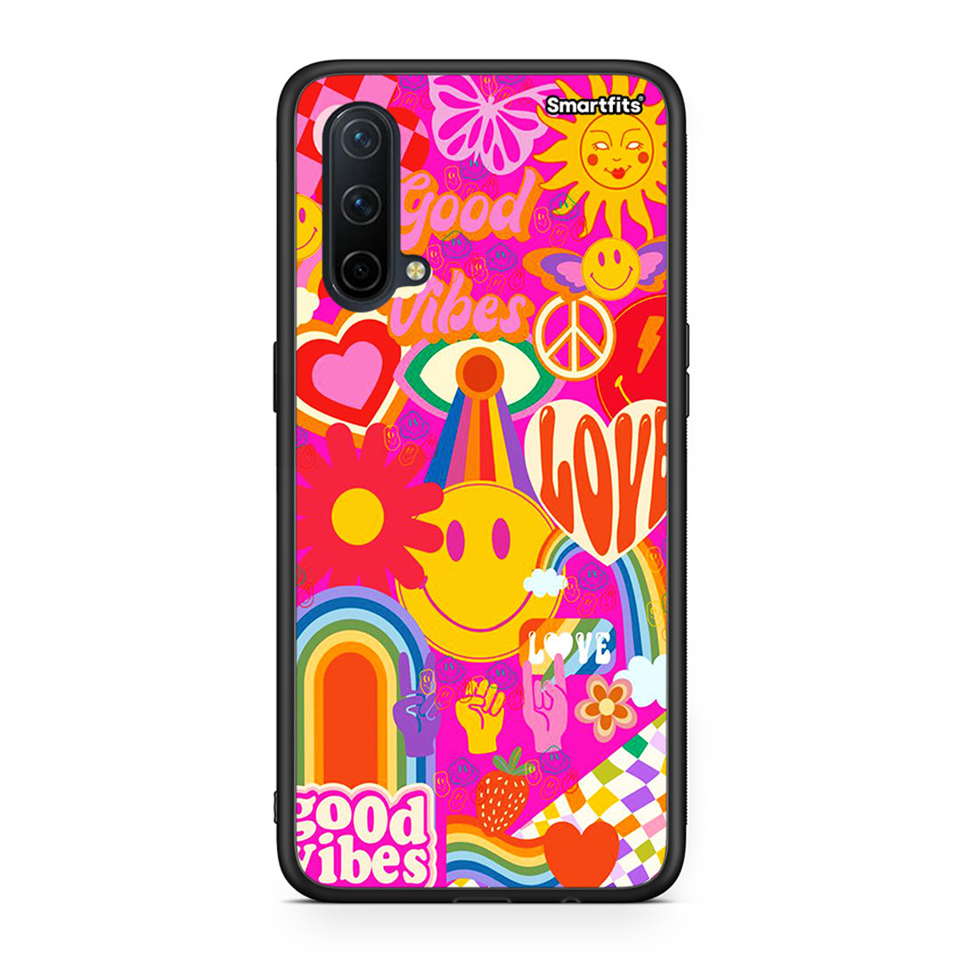 OnePlus Nord CE 5G Hippie Love θήκη από τη Smartfits με σχέδιο στο πίσω μέρος και μαύρο περίβλημα | Smartphone case with colorful back and black bezels by Smartfits