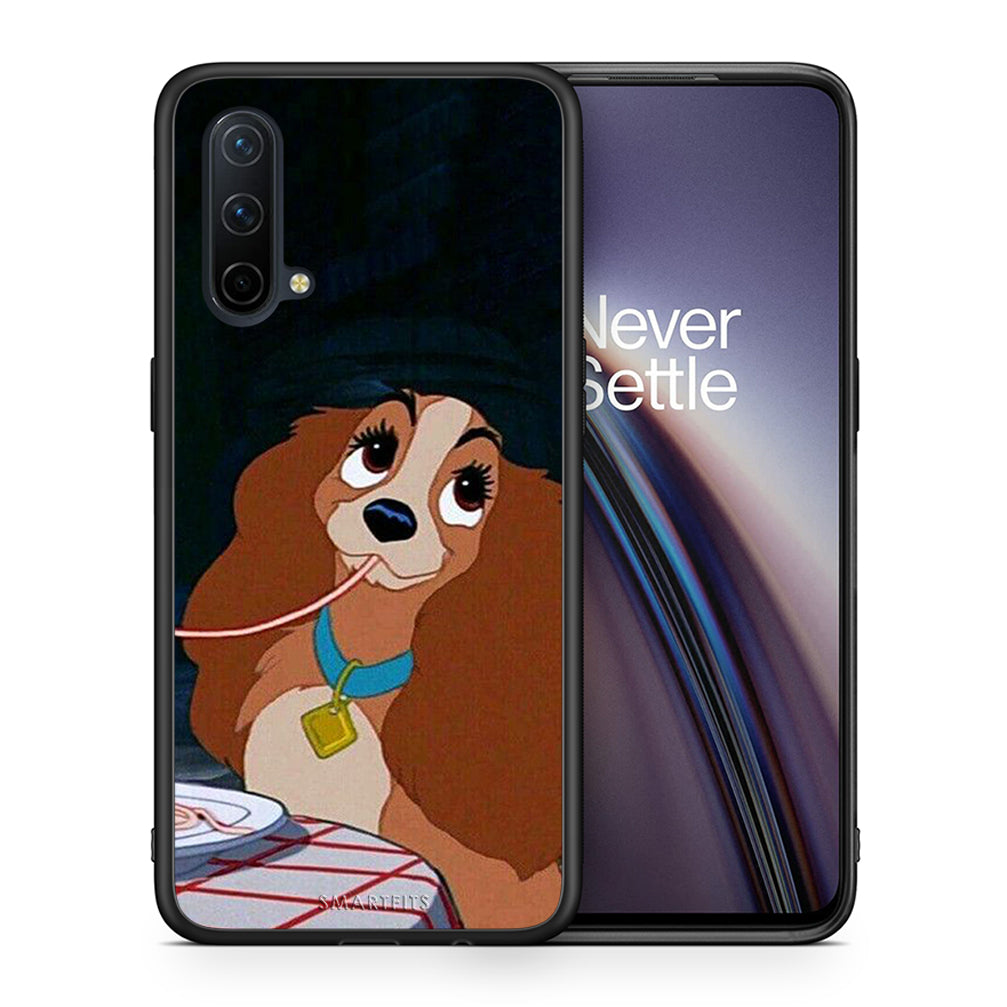 Θήκη Αγίου Βαλεντίνου OnePlus Nord CE 5G Lady And Tramp 2 από τη Smartfits με σχέδιο στο πίσω μέρος και μαύρο περίβλημα | OnePlus Nord CE 5G Lady And Tramp 2 case with colorful back and black bezels