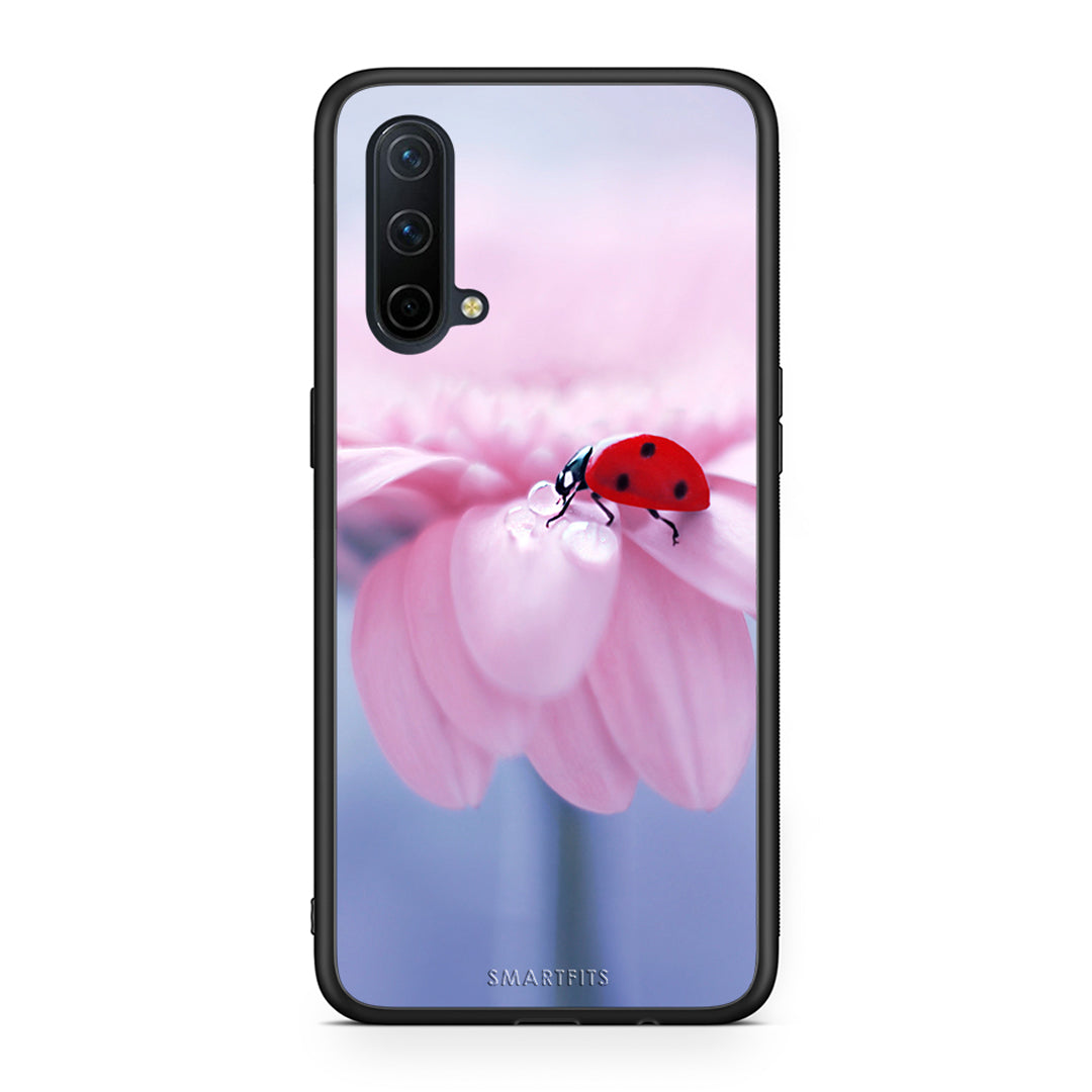 OnePlus Nord CE 5G Ladybug Flower θήκη από τη Smartfits με σχέδιο στο πίσω μέρος και μαύρο περίβλημα | Smartphone case with colorful back and black bezels by Smartfits