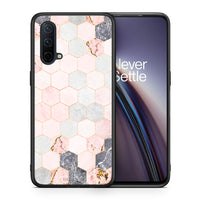 Thumbnail for Θήκη OnePlus Nord CE 5G Hexagon Pink Marble από τη Smartfits με σχέδιο στο πίσω μέρος και μαύρο περίβλημα | OnePlus Nord CE 5G Hexagon Pink Marble case with colorful back and black bezels